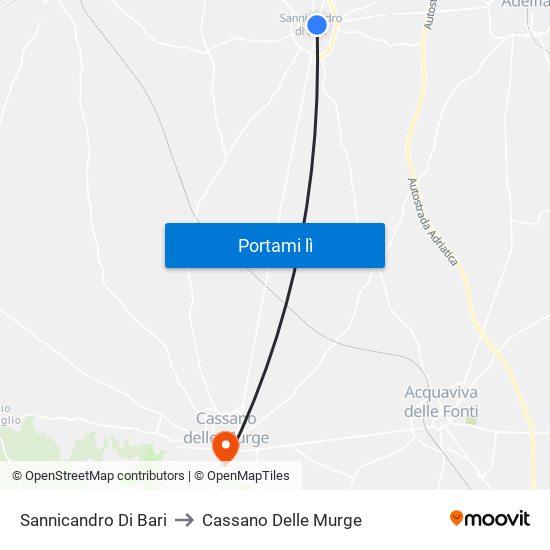 Sannicandro Di Bari to Cassano Delle Murge map