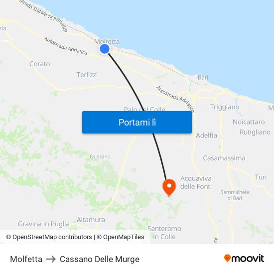 Molfetta to Cassano Delle Murge map