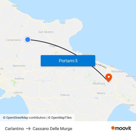 Carlantino to Cassano Delle Murge map