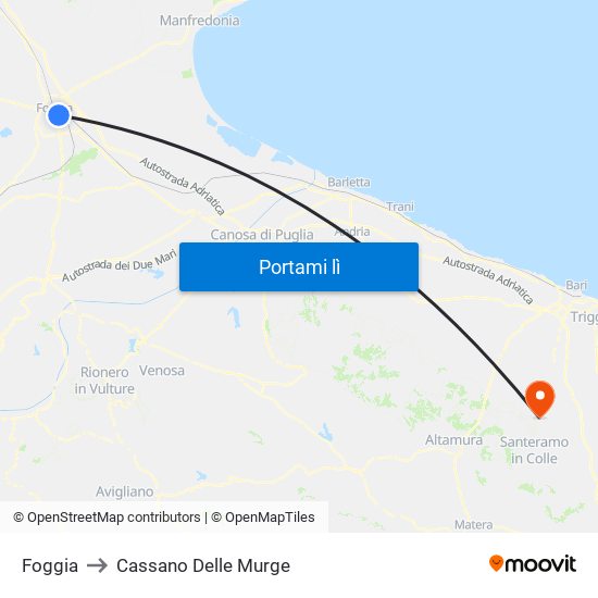 Foggia to Cassano Delle Murge map