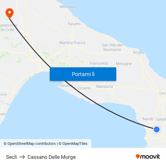 Seclì to Cassano Delle Murge map