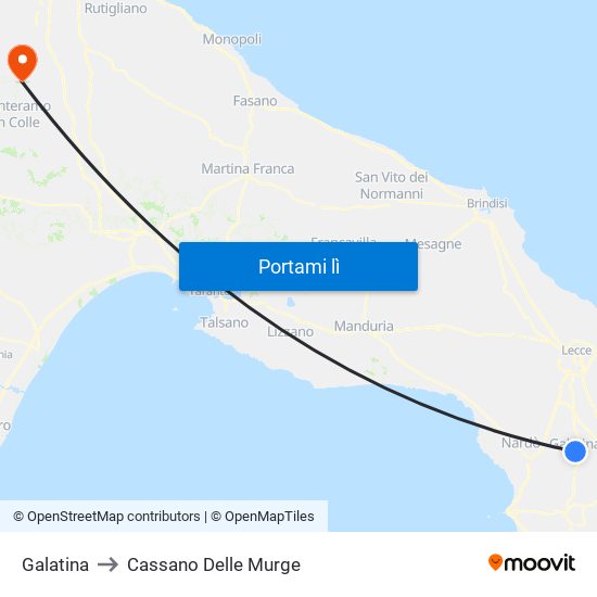 Galatina to Cassano Delle Murge map