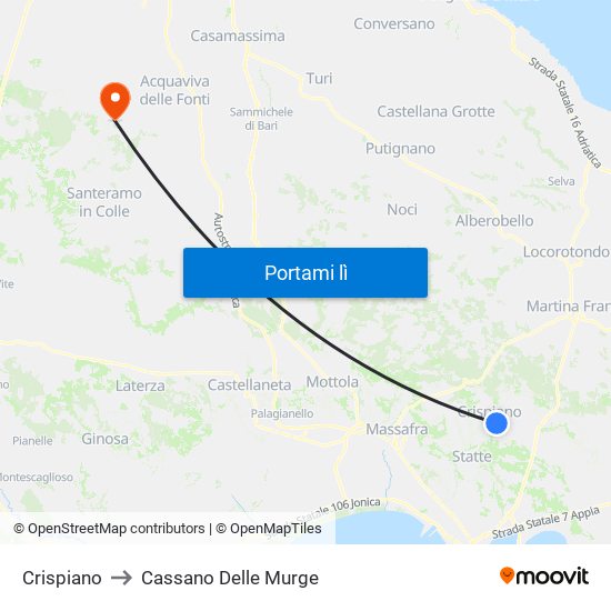 Crispiano to Cassano Delle Murge map