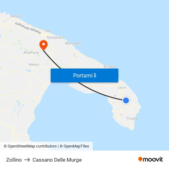 Zollino to Cassano Delle Murge map