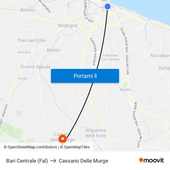 Bari Centrale (Fal) to Cassano Delle Murge map