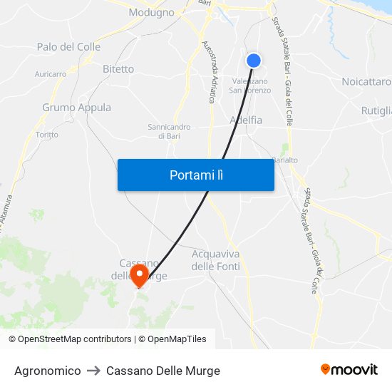 Agronomico to Cassano Delle Murge map