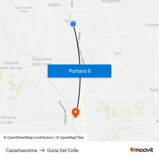 Casamassima to Gioia Del Colle map