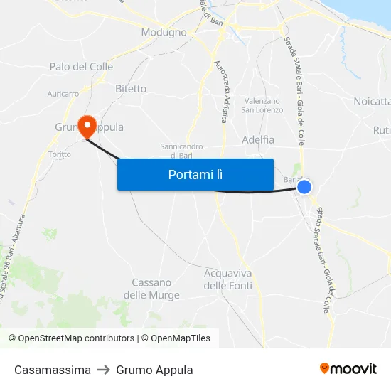 Casamassima to Grumo Appula map