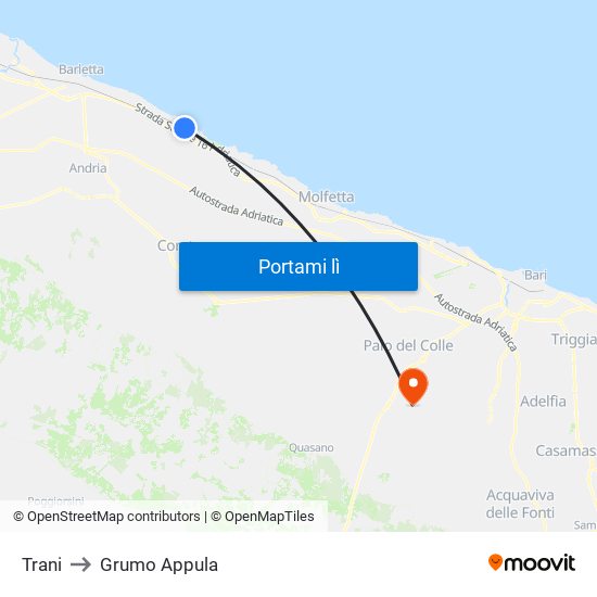 Trani to Grumo Appula map