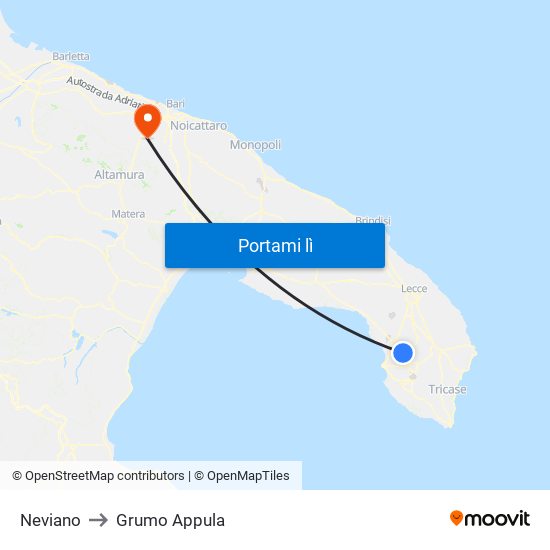 Neviano to Grumo Appula map