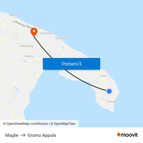 Maglie to Grumo Appula map