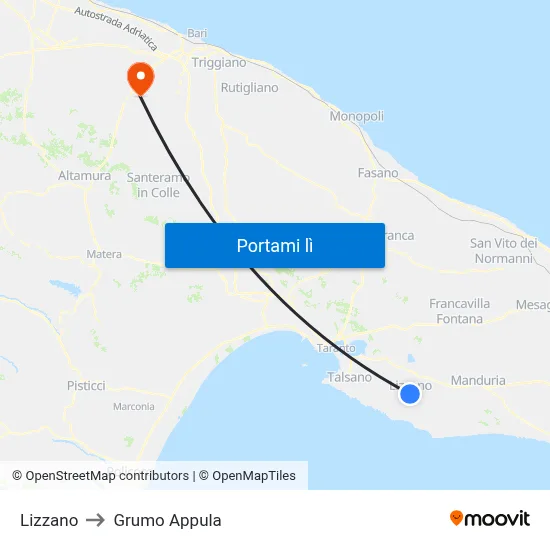 Lizzano to Grumo Appula map