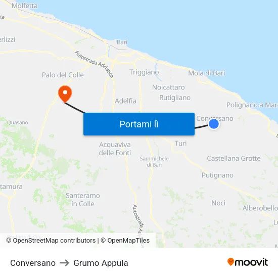 Conversano to Grumo Appula map
