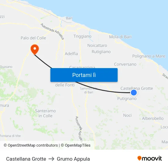 Castellana Grotte to Grumo Appula map