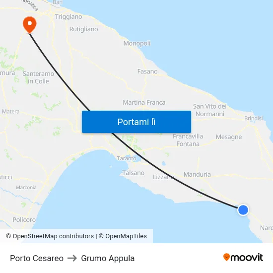 Porto Cesareo to Grumo Appula map