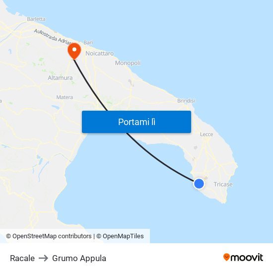 Racale to Grumo Appula map