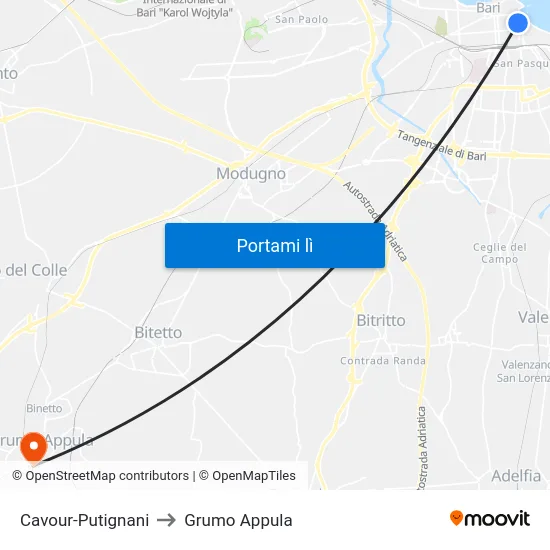 Cavour-Putignani to Grumo Appula map