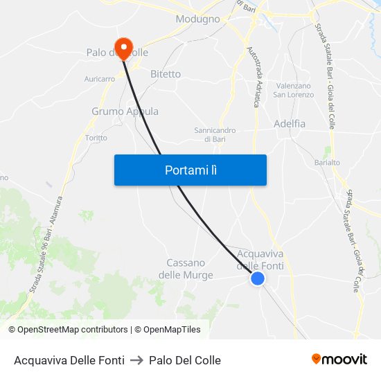 Acquaviva Delle Fonti to Palo Del Colle map