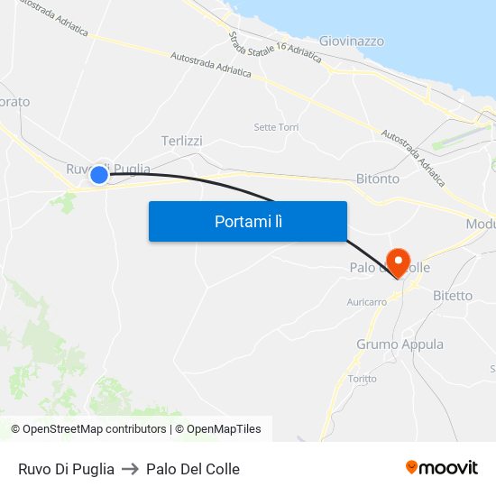 Ruvo Di Puglia to Palo Del Colle map