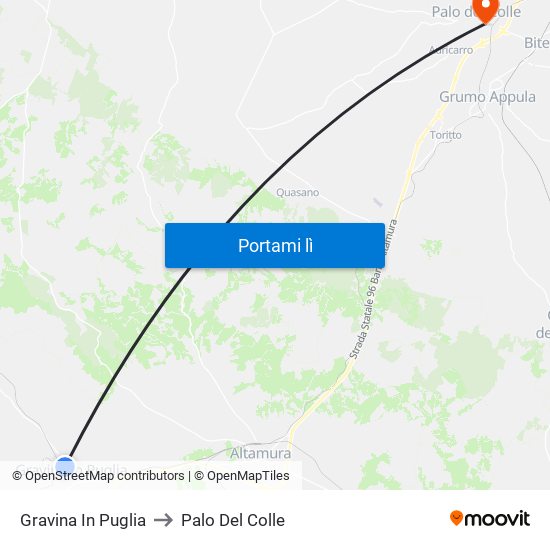 Gravina In Puglia to Palo Del Colle map