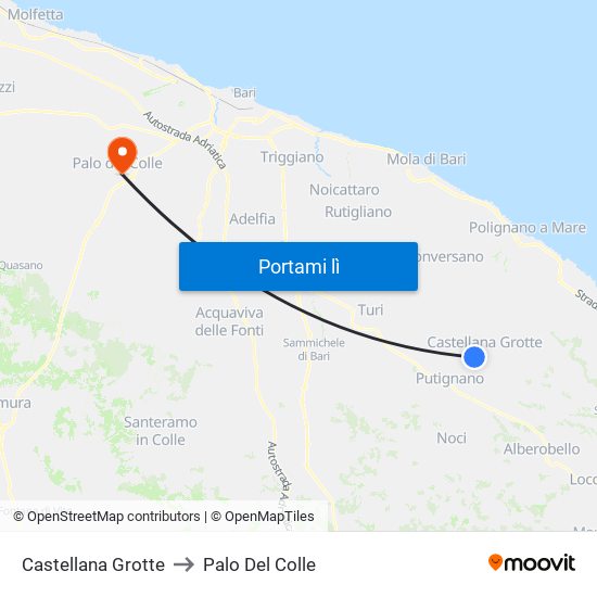 Castellana Grotte to Palo Del Colle map