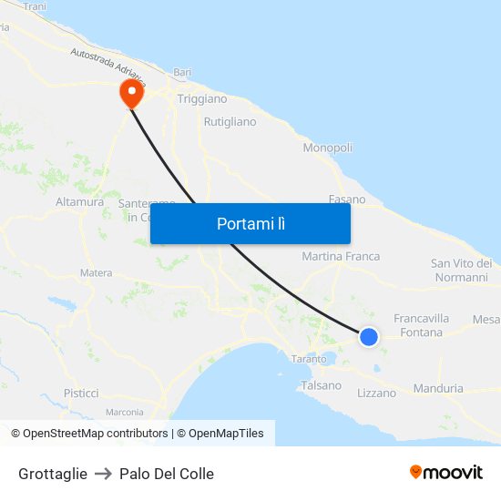 Grottaglie to Palo Del Colle map