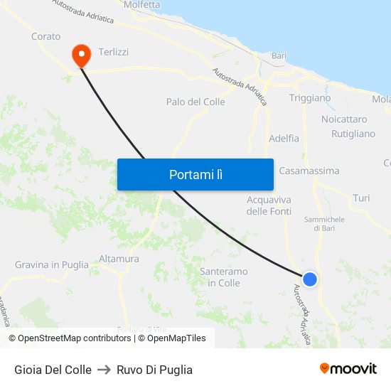 Gioia Del Colle to Ruvo Di Puglia map