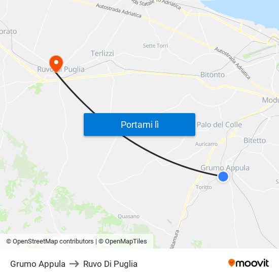 Grumo Appula to Ruvo Di Puglia map