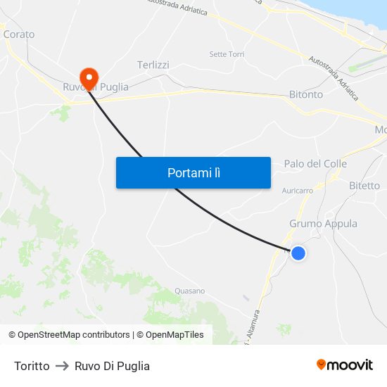 Toritto to Ruvo Di Puglia map