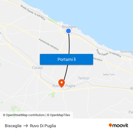 Bisceglie to Ruvo Di Puglia map