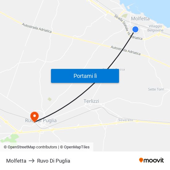 Molfetta to Ruvo Di Puglia map