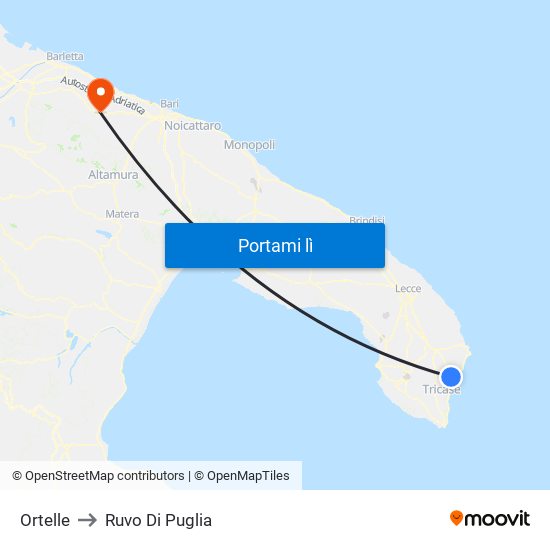 Ortelle to Ruvo Di Puglia map