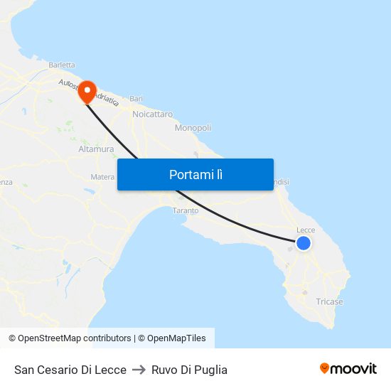 San Cesario Di Lecce to Ruvo Di Puglia map