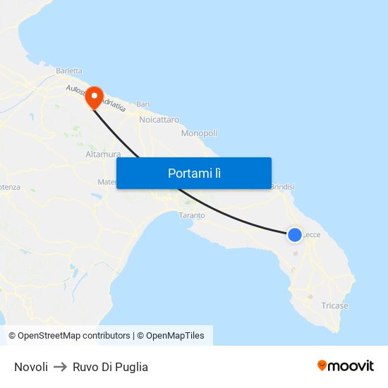 Novoli to Ruvo Di Puglia map