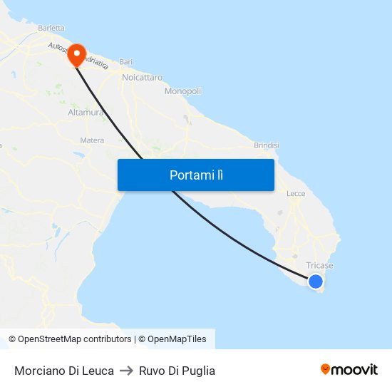 Morciano Di Leuca to Ruvo Di Puglia map