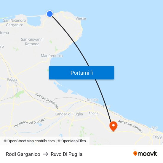 Rodi Garganico to Ruvo Di Puglia map