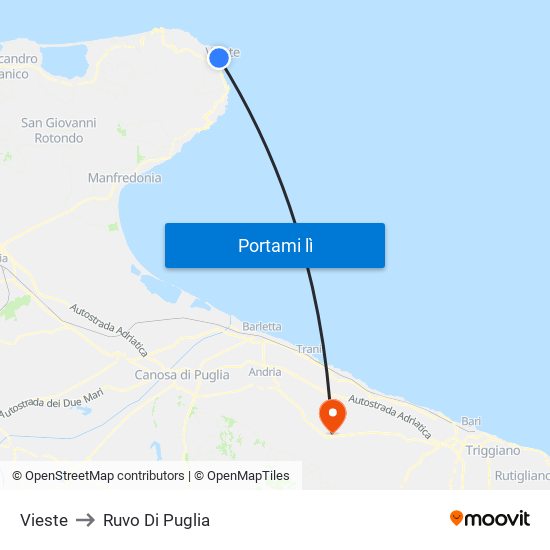 Vieste to Ruvo Di Puglia map