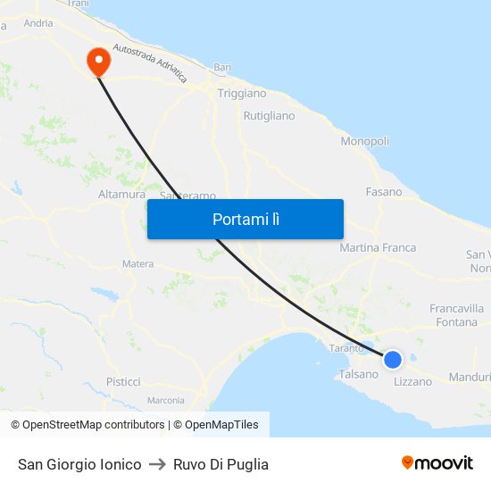 San Giorgio Ionico to Ruvo Di Puglia map