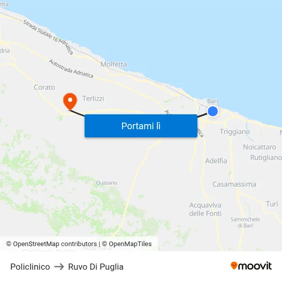 Policlinico to Ruvo Di Puglia map
