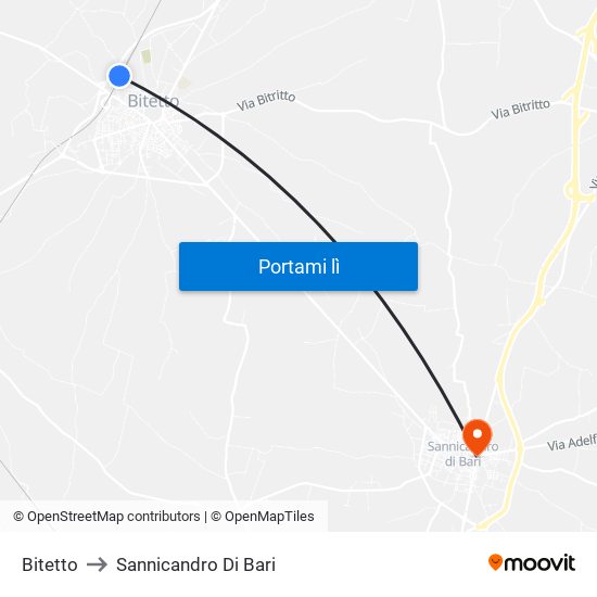 Bitetto to Sannicandro Di Bari map