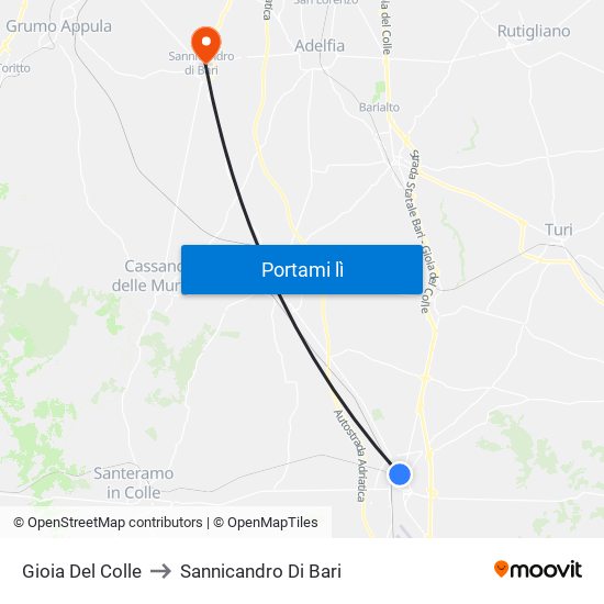 Gioia Del Colle to Sannicandro Di Bari map