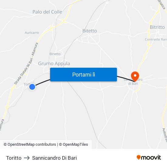 Toritto to Sannicandro Di Bari map