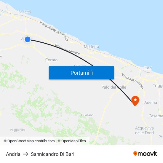Andria to Sannicandro Di Bari map