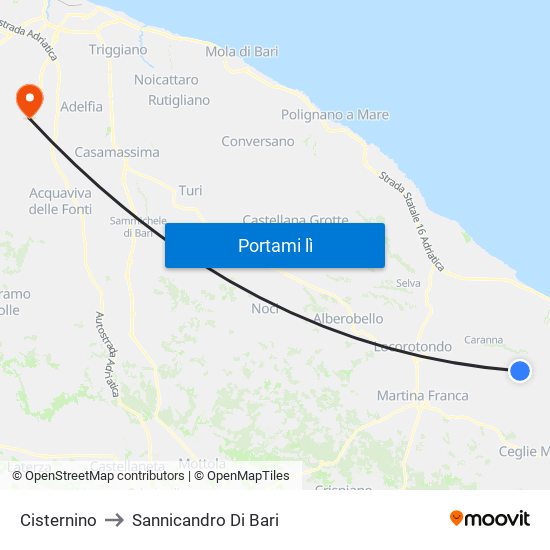 Cisternino to Sannicandro Di Bari map