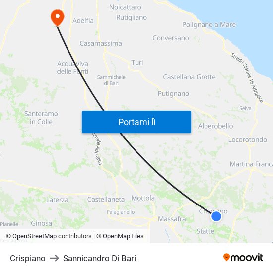 Crispiano to Sannicandro Di Bari map