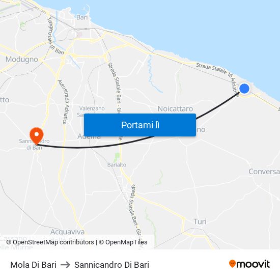 Mola Di Bari to Sannicandro Di Bari map