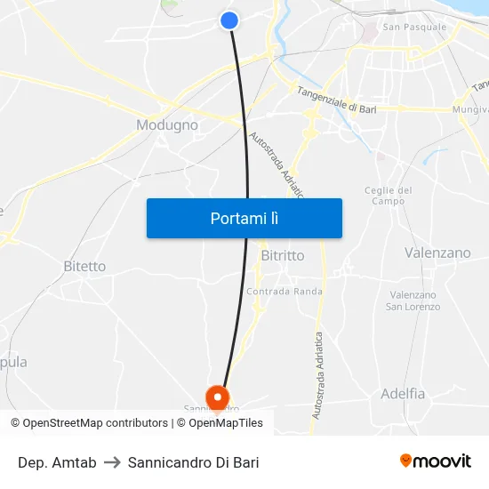 Dep. Amtab to Sannicandro Di Bari map