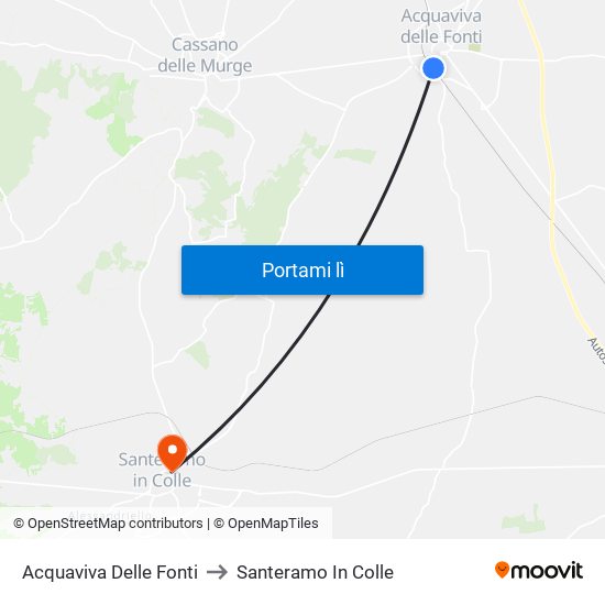 Acquaviva Delle Fonti to Santeramo In Colle map