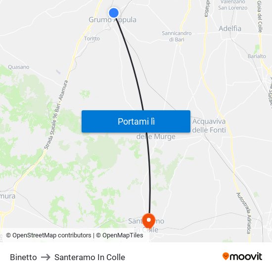 Binetto to Santeramo In Colle map