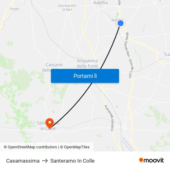Casamassima to Santeramo In Colle map